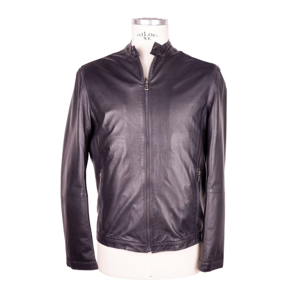 Chaqueta de cuero genuina negra elegante y elegante