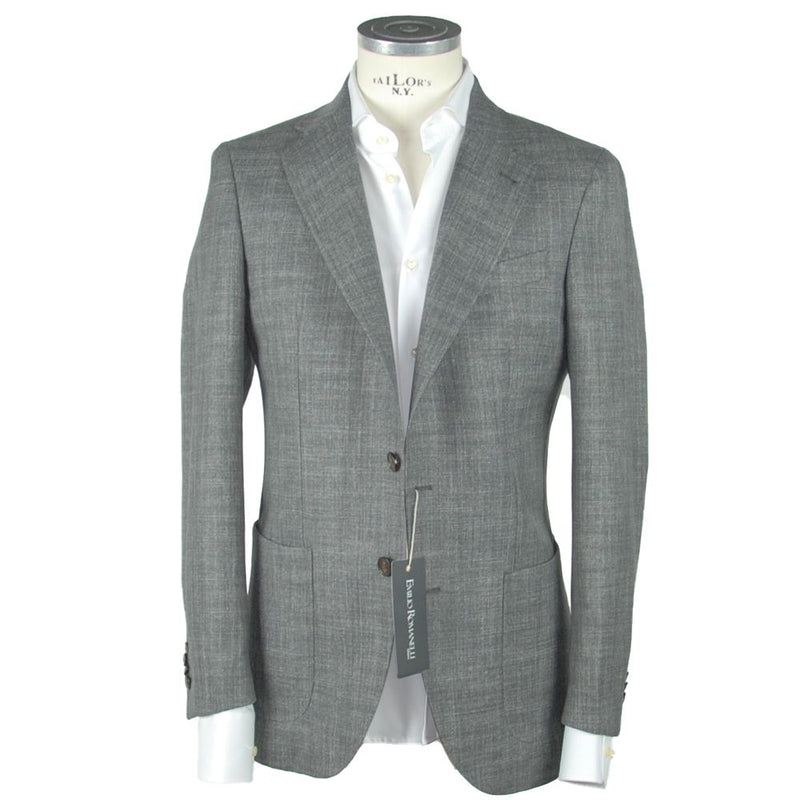 Elegante blazer de mezcla de lina de lana delgada gris