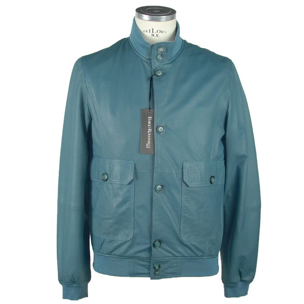 Elegante Benzinblaue Lederjacke