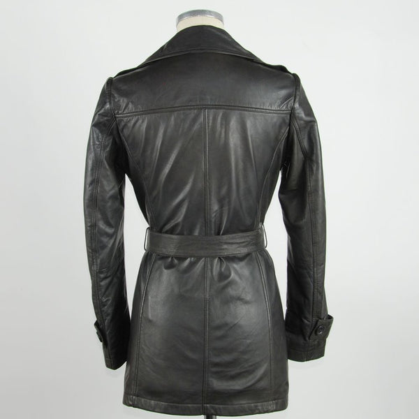 Eleganter brauner Leder -Trenchcoat