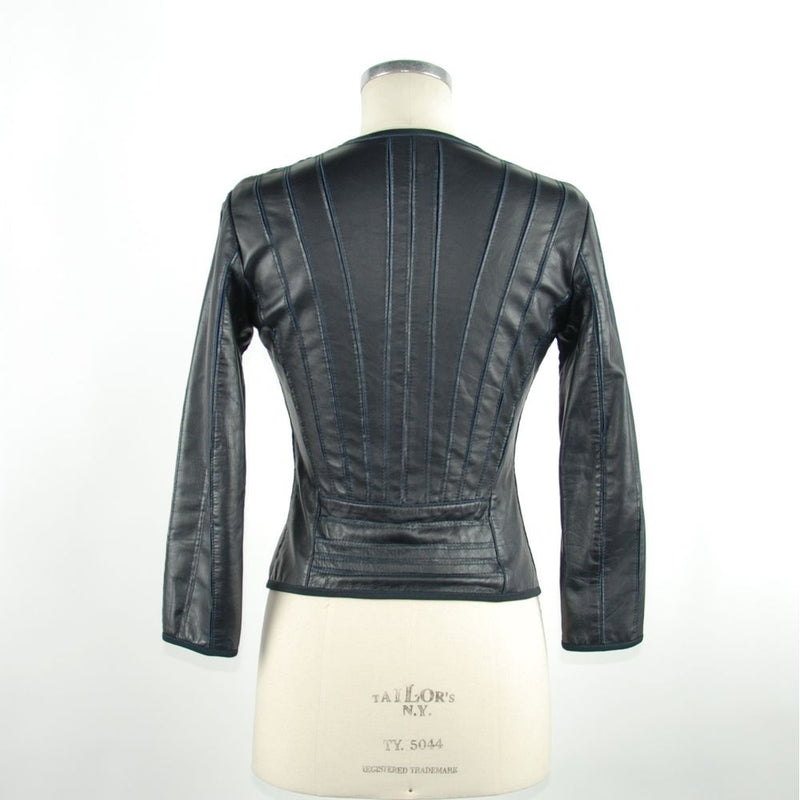 Elegant Blue Leather Jacket - Slim Fit Chic