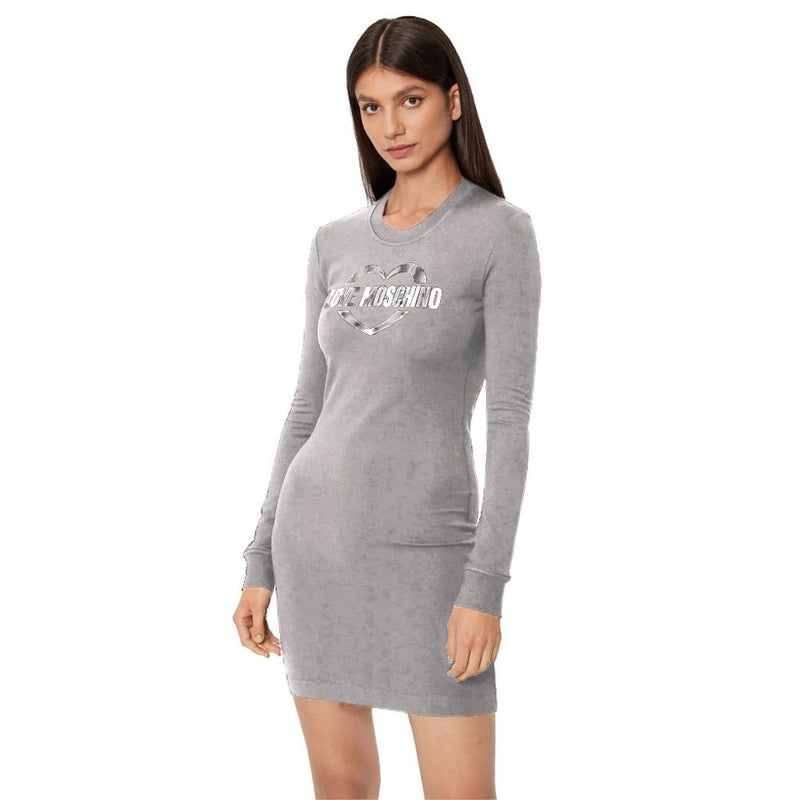 Chic Gray Cotton Blend Dress με λεπτομέρειες λογότυπου