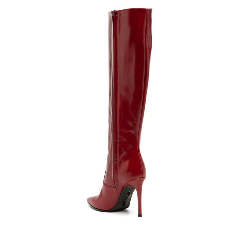 Chic Scarlet Patent Leather Stiletto Bottes