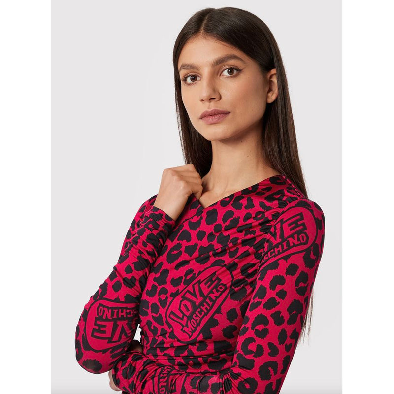 Abito trama leopardo chic in rosa e nero