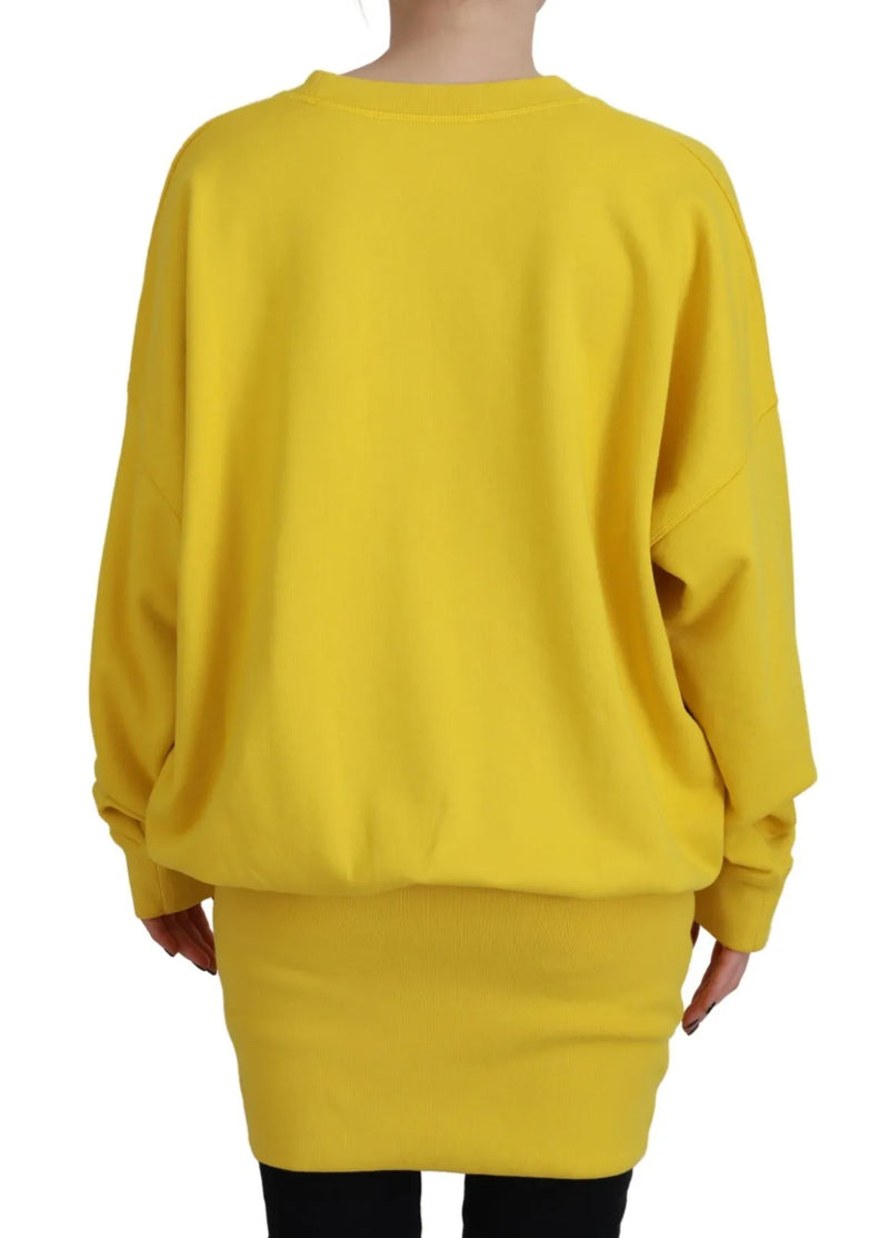 Gelbe Logo -Druck -Baumwoll -Crewneck Pullover Pullover