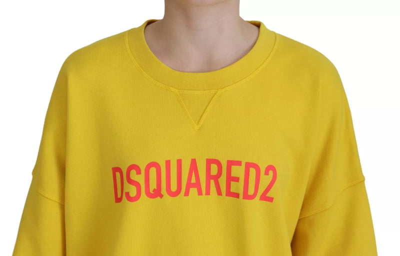 Maglione pullover in cotone con stampa logo giallo