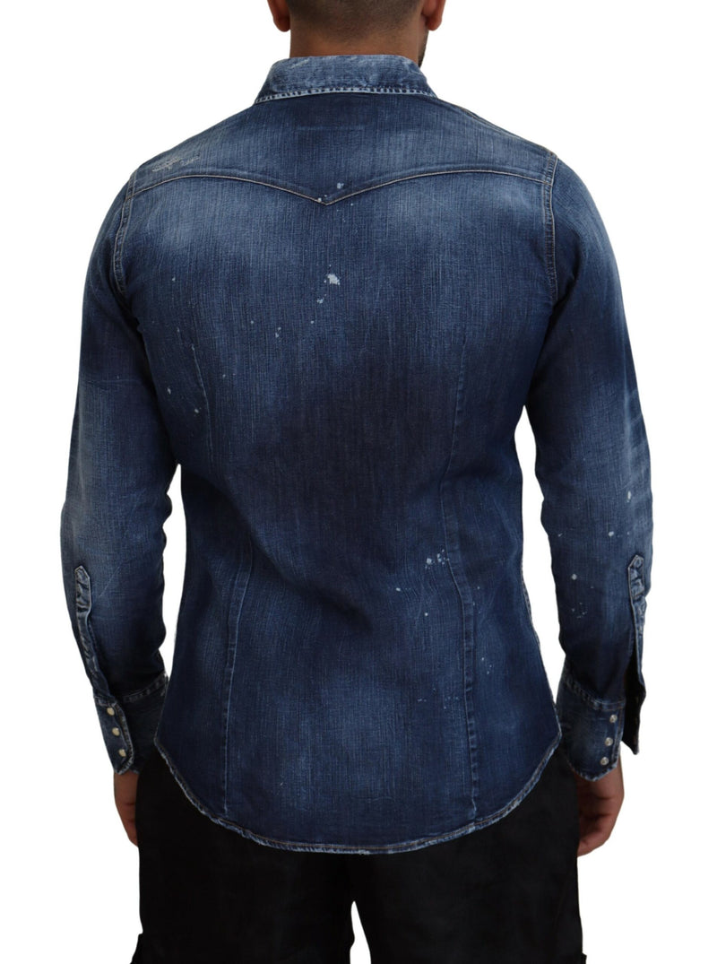 Blue gewaschen Goth Surfer Print Men Denim Shirt