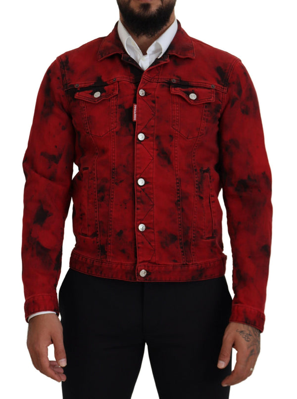 Veste en jean à collier de cravate noire rouge