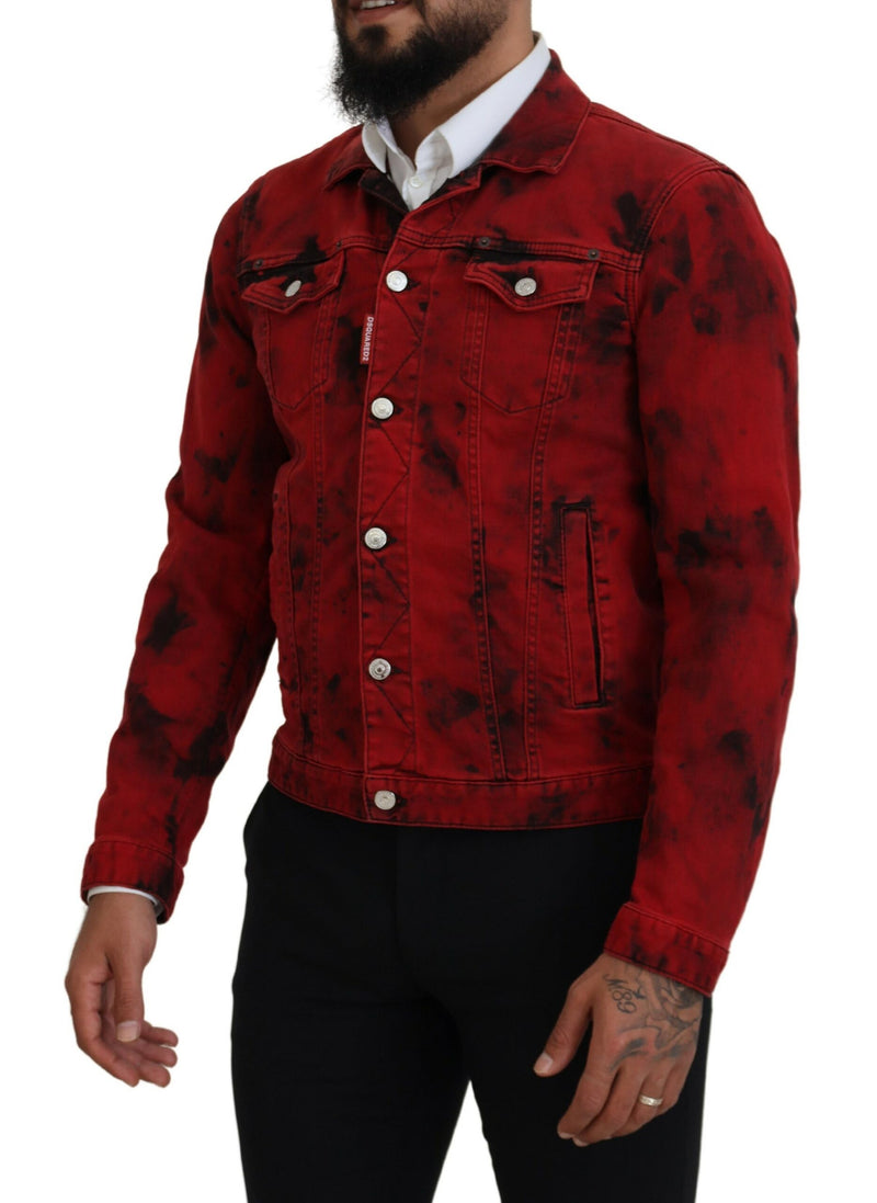 Chaqueta de mezclilla con cuello rojo tipe tinte