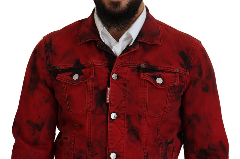 Veste en jean à collier de cravate noire rouge