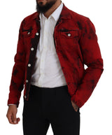 Chaqueta de mezclilla con cuello rojo tipe tinte