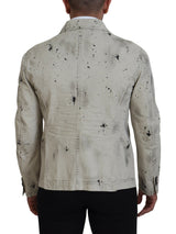 Off White Black Splash Print Casual Denim Jacke