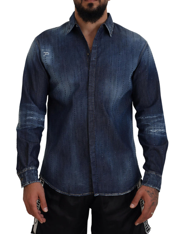 Chemise en jean embelli en lambeaux en lambeaux bleus