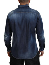 Camicia in denim abbellita a cristallo blu blu