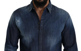 Chemise en jean embelli en lambeaux en lambeaux bleus