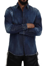 Chemise en jean embelli en lambeaux en lambeaux bleus