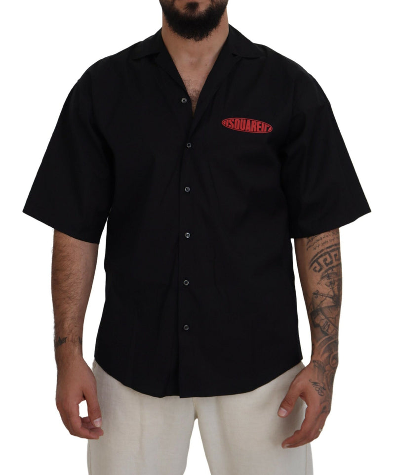 Camicia a maniche corte con logo con colletto in cotone nero