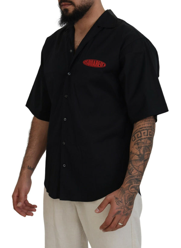 Camicia a maniche corte con logo con colletto in cotone nero