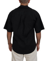 Camicia a maniche corte con logo con colletto in cotone nero