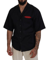 Camicia a maniche corte con logo con colletto in cotone nero