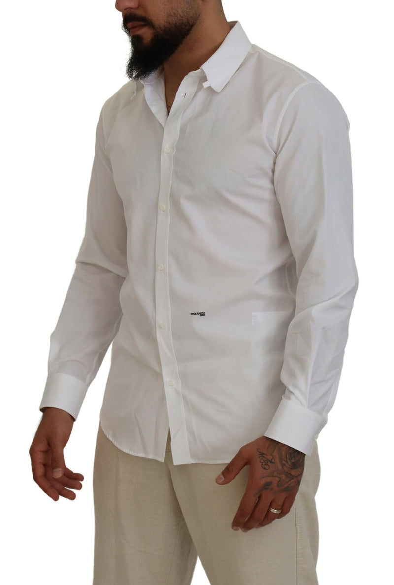 Camisa formal de mangas largas con cuello blanco algodón