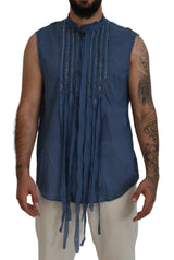 Chemise sans manches en embellissement en coton bleu