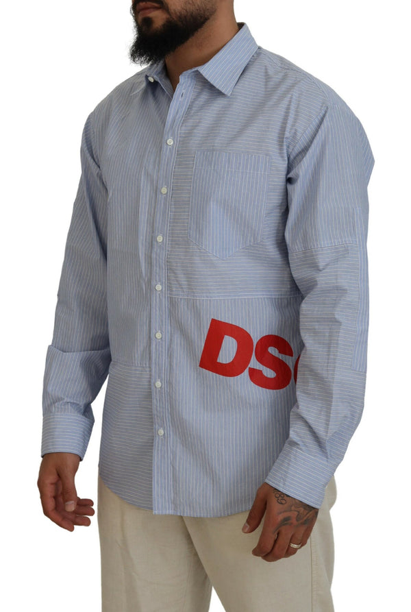 Blue Stripes Logo estampado de mangas largas Camisa formal