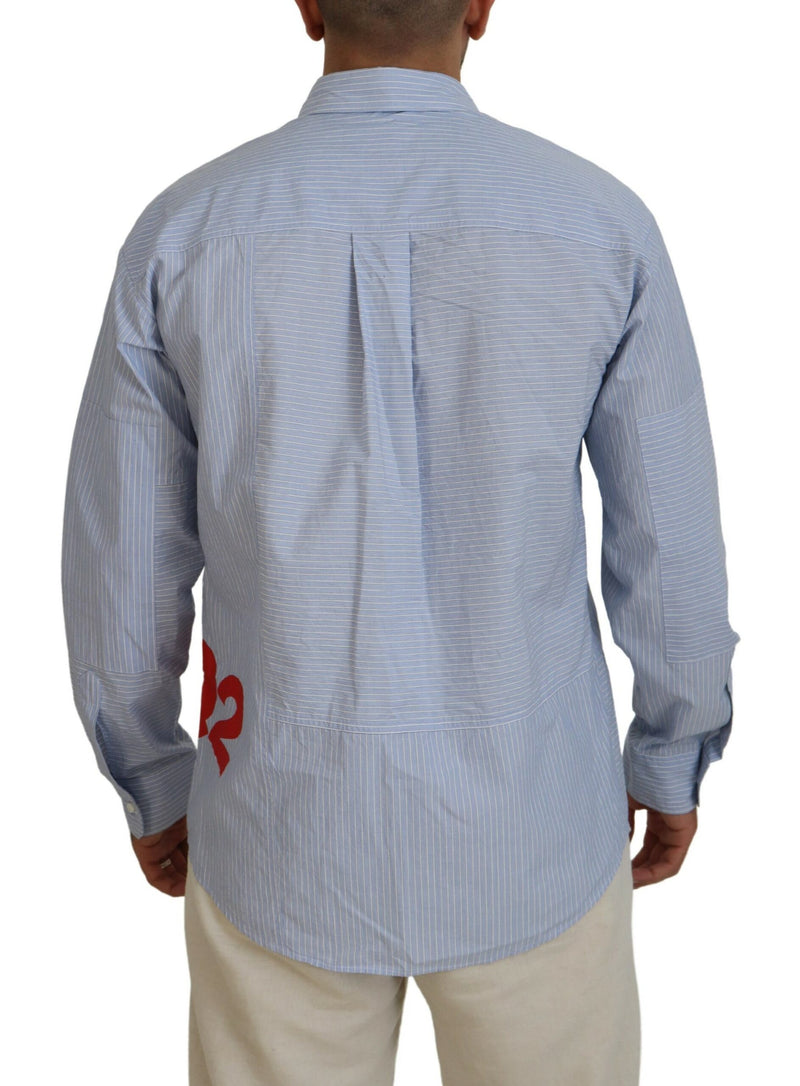 Blue Stripes Logo estampado de mangas largas Camisa formal