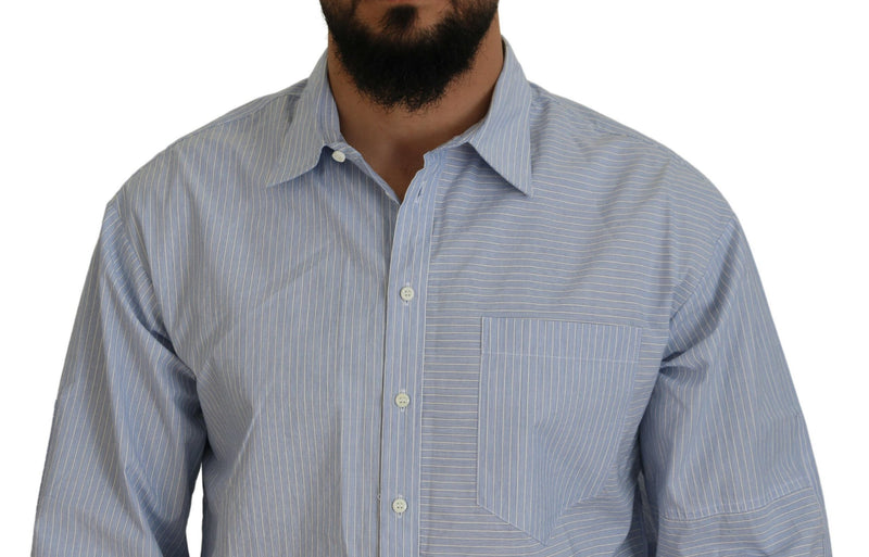 Blue Stripes Logo estampado de mangas largas Camisa formal