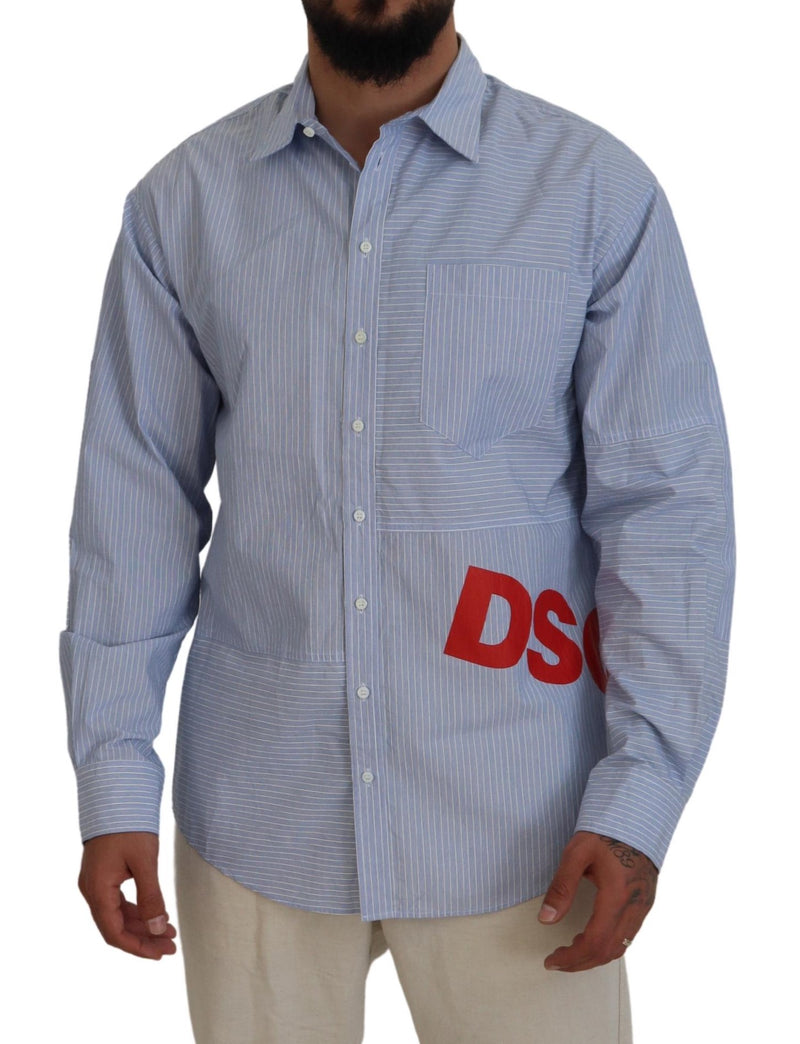 Blue Stripes Logo estampado de mangas largas Camisa formal