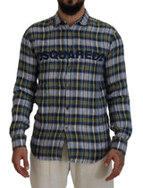 Camisa de mangas largas para hombres multicolores a cuadros multicolores