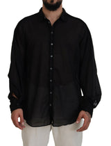 Camisa formal de mangas largas con cuello negro de algodón