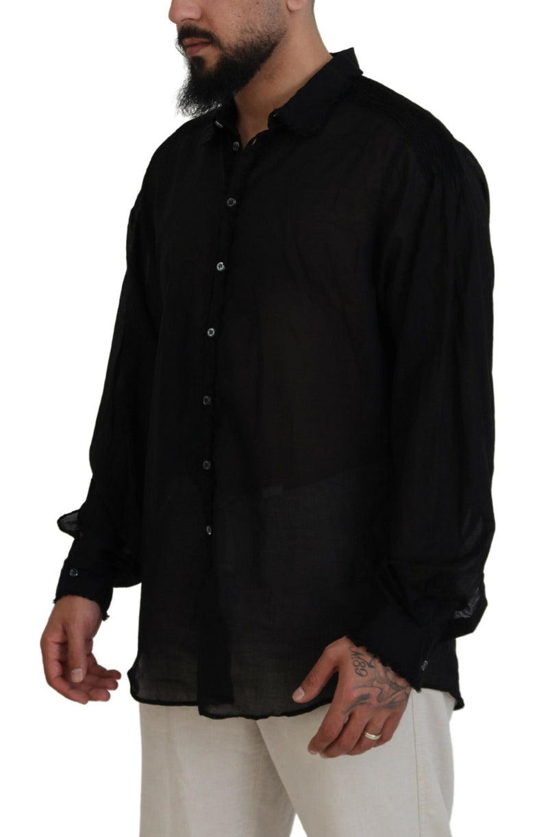 Camisa formal de mangas largas con cuello negro de algodón