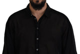 Camisa formal de mangas largas con cuello negro de algodón