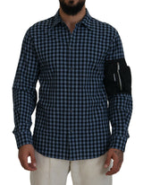 Multicolor Black Arm Plaid Men Long Sleeves Shirt