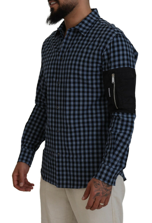 Multicolor Black Arm Plaid Men Long Sleeves Shirt