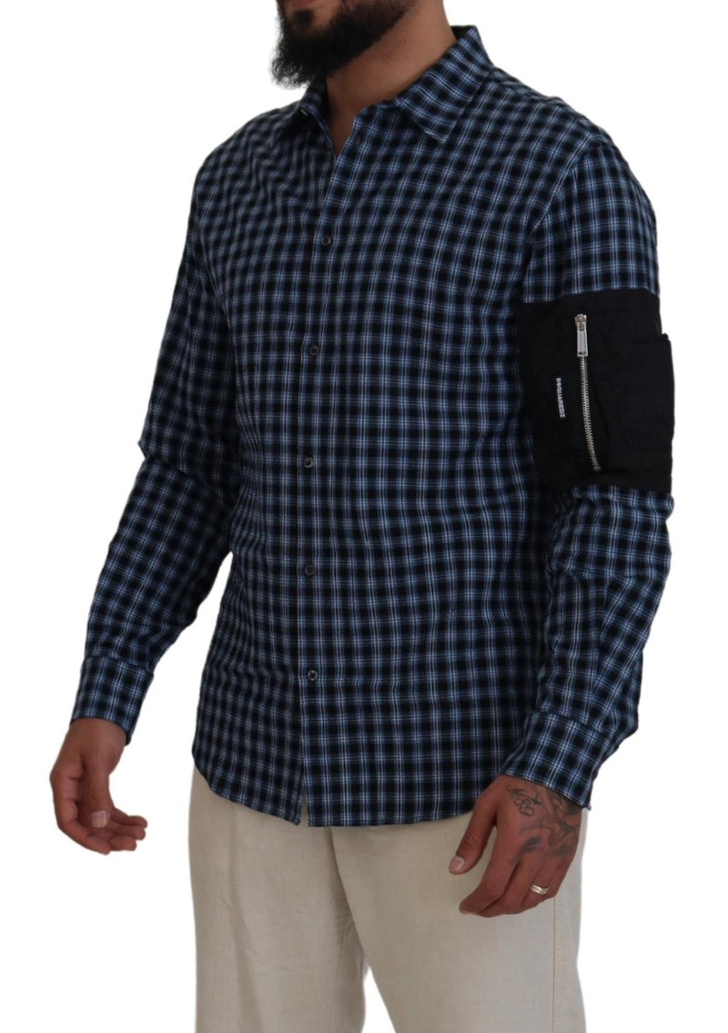 Multicolor Black Arm Plaid Men Long Sleeves Shirt