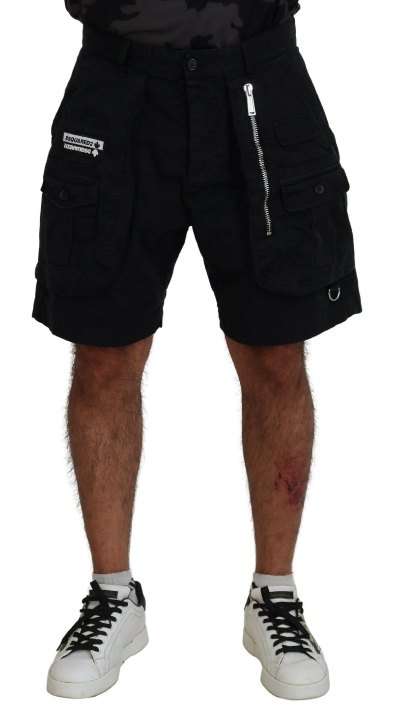 Schwarzer Baumwollfrachtboxer über den Knie -Shorts