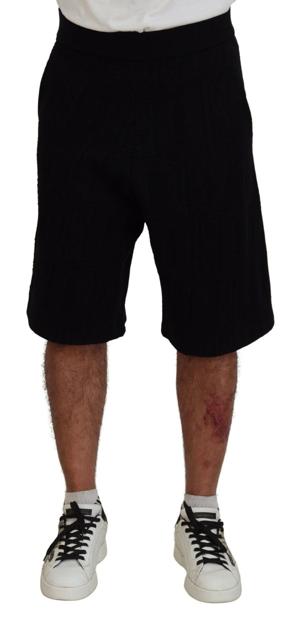 Black Solid Pull on Men Bermudas Casual Bermudas