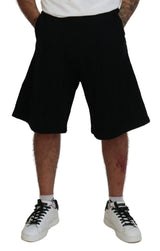 Black Solid Pull On Men Casual Bermuda Shorts