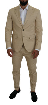 Beige Cotton Single Breasted 2 Piece CIPRO Suit