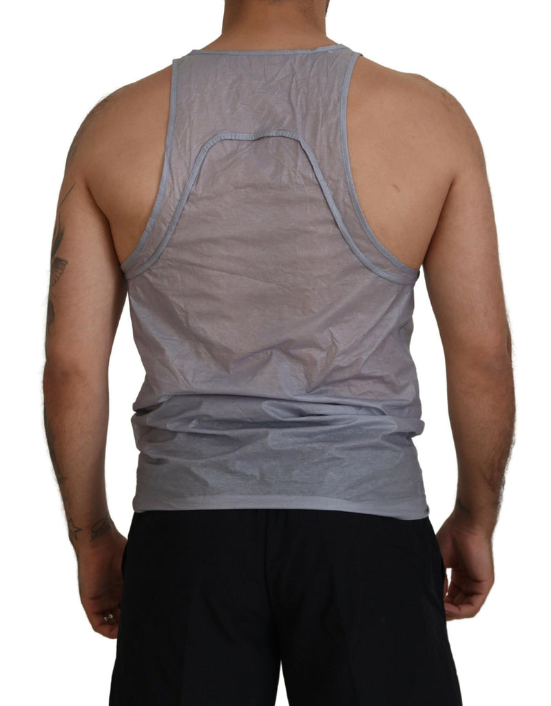 T-shirt con canottiera senza maniche di cotone grigio chiaro