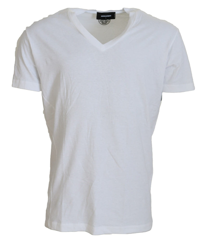 T-shirt a v-shirt a maniche corte in lino bianco di cotone