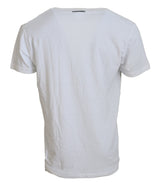 T-shirt a v-shirt a maniche corte in lino bianco di cotone