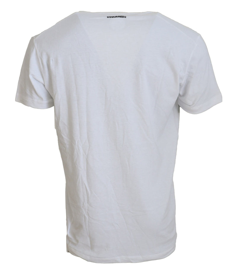 T-shirt a v-shirt a maniche corte in lino bianco di cotone