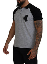 Gray Black Cotton Short Sleeves Collared T-shirt