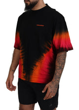 Black Orange Cotton Short Sleeves Crewneck T-shirt