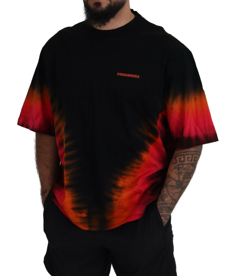 Schwarz orange Baumwoll kurzärmelige Crewneck-T-Shirt