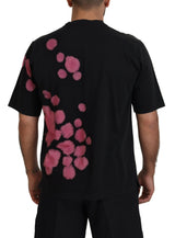 Camiseta de cuello de manga de mangas cortas de algodón rosa negro