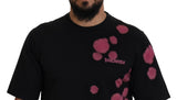 Camiseta de cuello de manga de mangas cortas de algodón rosa negro